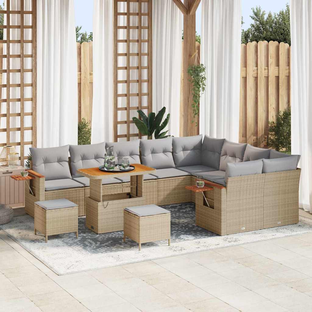 vidaXL Σετ Καναπέ Κήπου με μαξιλάρι 12 pcs Μπεζ Πολυ ράταν