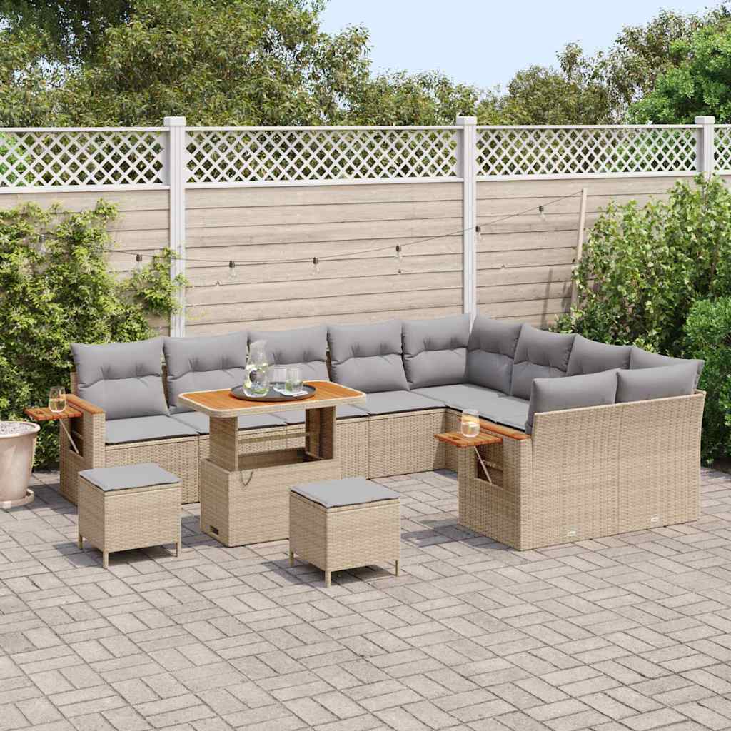 vidaXL Σετ Καναπέ Κήπου με μαξιλάρι 12 pcs Μπεζ Πολυ ράταν