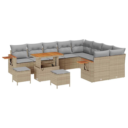 vidaXL Σετ Καναπέ Κήπου με μαξιλάρι 12 pcs Μπεζ Πολυ ράταν