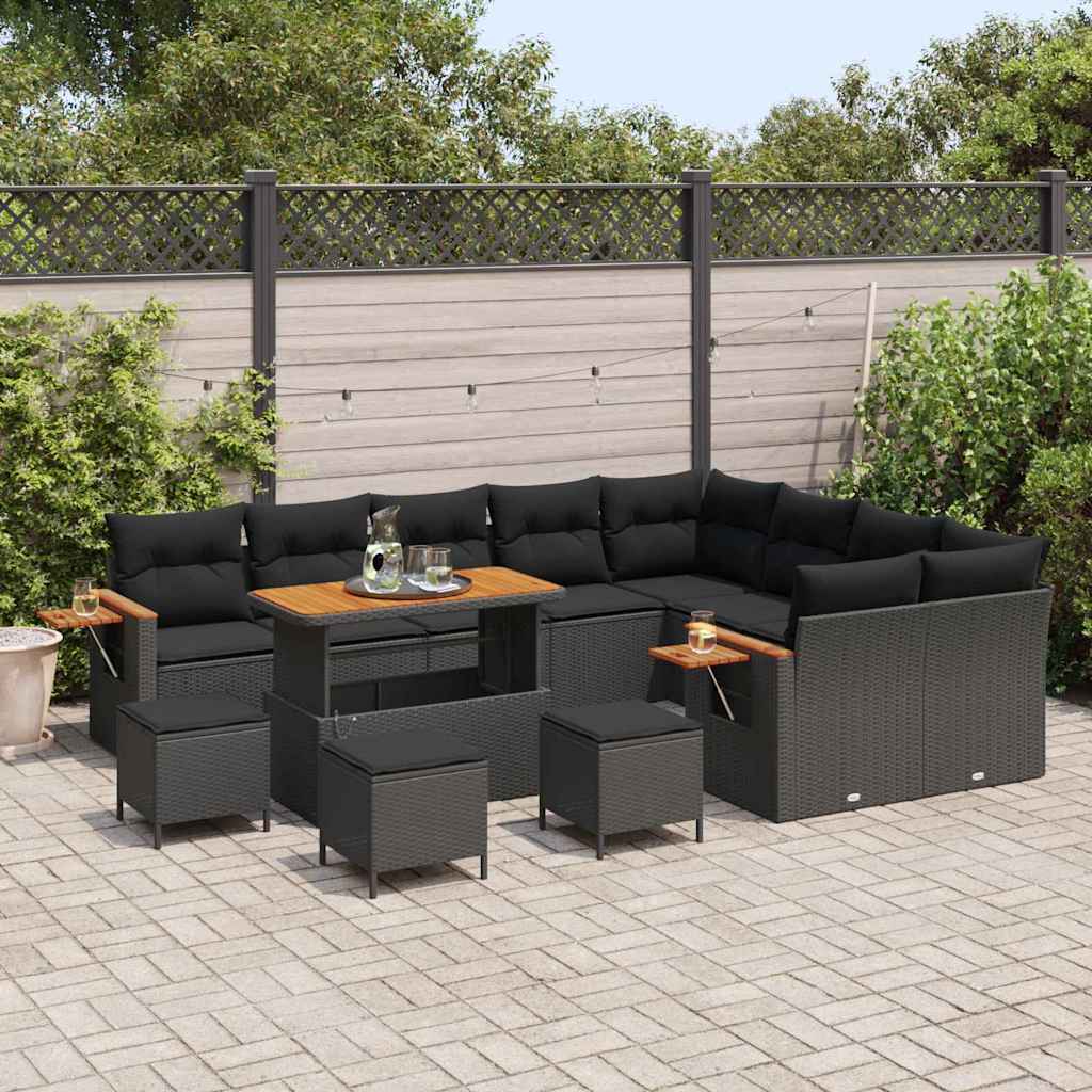 vidaXL Σετ Καναπέ Κήπου με μαξιλάρι 13 pcs Μαύρο Πολυ ράταν