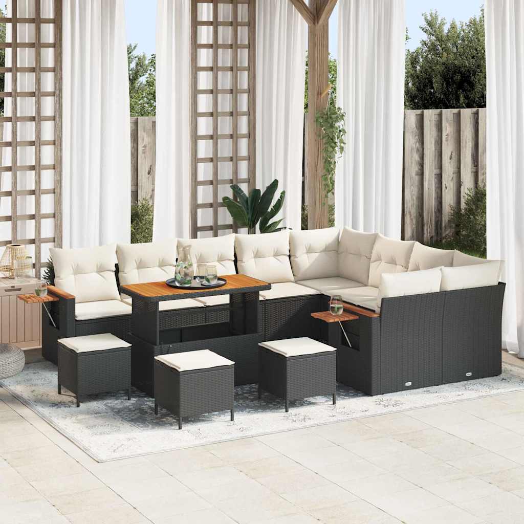 vidaXL Σετ Καναπέ Κήπου με μαξιλάρι 13 pcs Μαύρο Πολυ ράταν