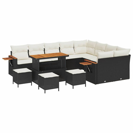 vidaXL Σετ Καναπέ Κήπου με μαξιλάρι 13 pcs Μαύρο Πολυ ράταν