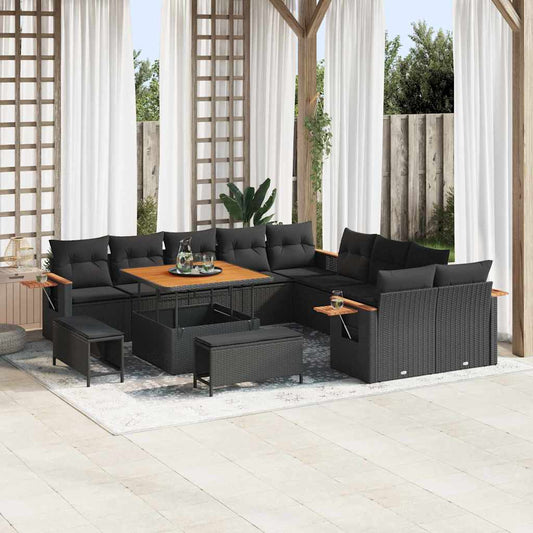 vidaXL Σετ Καναπέ Κήπου με μαξιλάρι 13 pcs Μαύρο Πολυ ράταν
