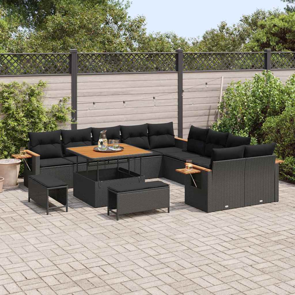 vidaXL Σετ Καναπέ Κήπου με μαξιλάρι 13 pcs Μαύρο Πολυ ράταν