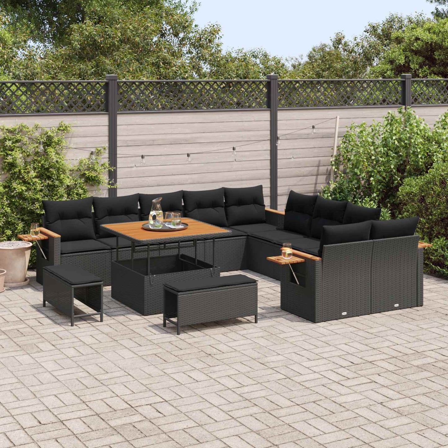 vidaXL Σετ Καναπέ Κήπου με μαξιλάρι 13 pcs Μαύρο Πολυ ράταν