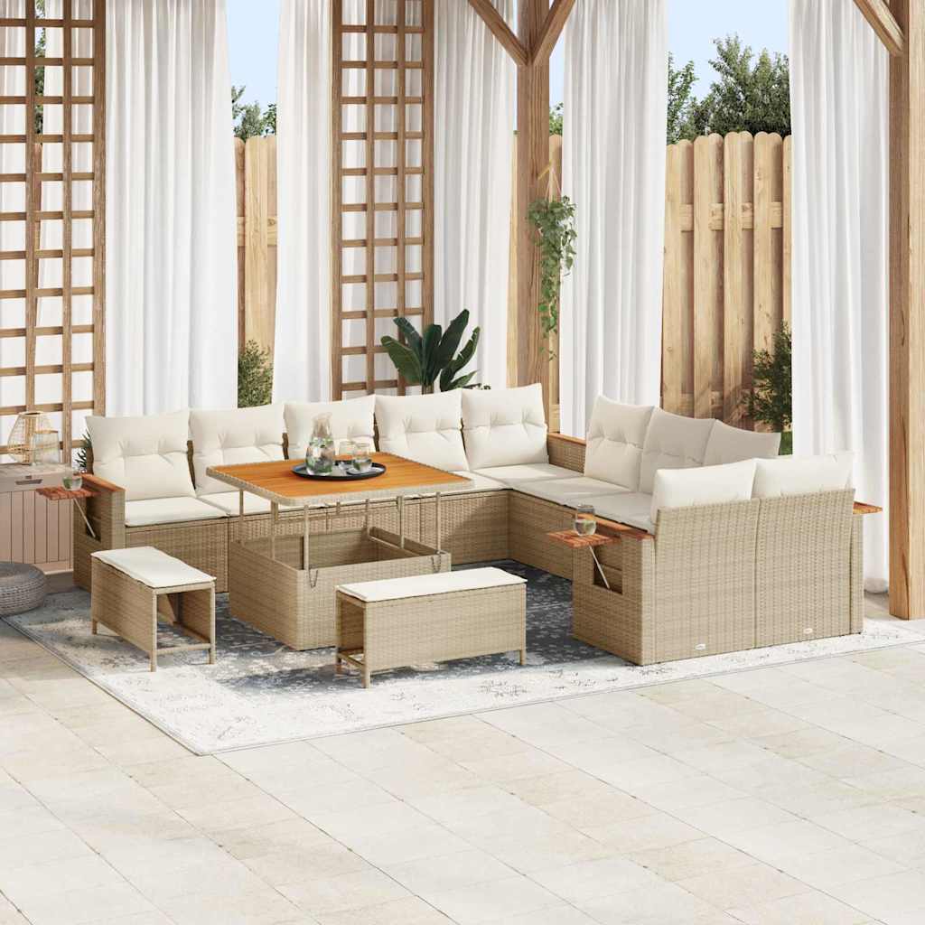 vidaXL Σετ Καναπέ Κήπου με μαξιλάρι 13 pcs Μπεζ Πολυ ράταν
