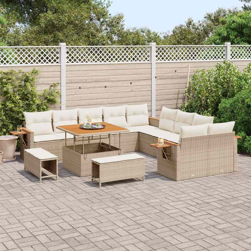 vidaXL Σετ Καναπέ Κήπου με μαξιλάρι 13 pcs Μπεζ Πολυ ράταν
