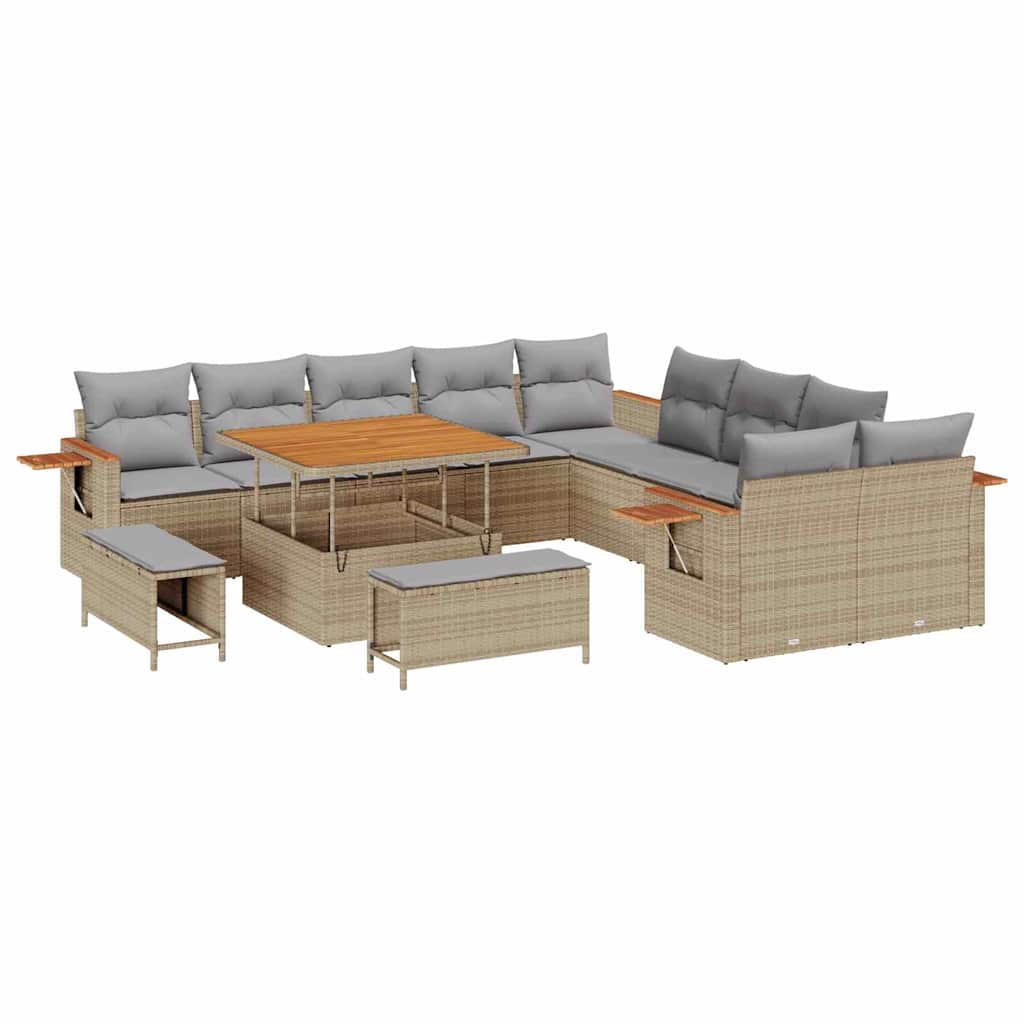 vidaXL Σετ Καναπέ Κήπου με μαξιλάρι 13 pcs Μπεζ Πολυ ράταν