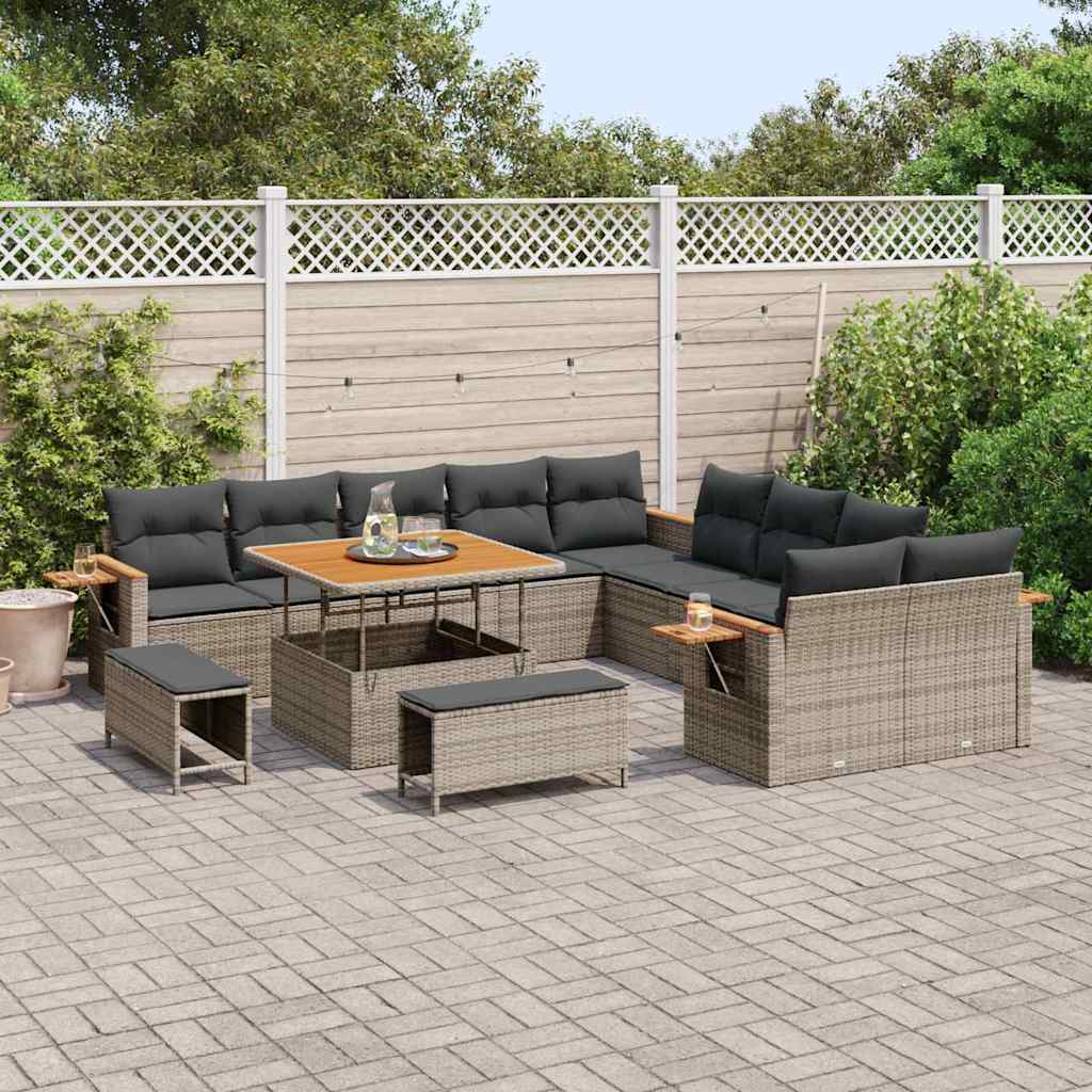 vidaXL Σετ Καναπέ Κήπου με μαξιλάρι 13 pcs Γκρι Πολυ ράταν