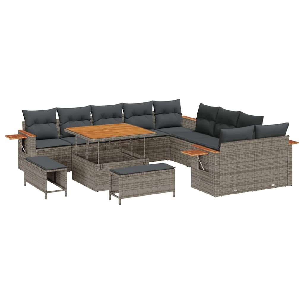 vidaXL Σετ Καναπέ Κήπου με μαξιλάρι 13 pcs Γκρι Πολυ ράταν