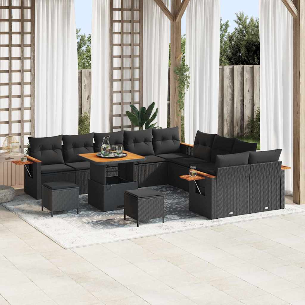 vidaXL Σετ Καναπέ Κήπου με μαξιλάρι 13 pcs Μαύρο Πολυ ράταν