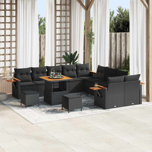 vidaXL Σετ Καναπέ Κήπου με μαξιλάρι 13 pcs Μαύρο Πολυ ράταν