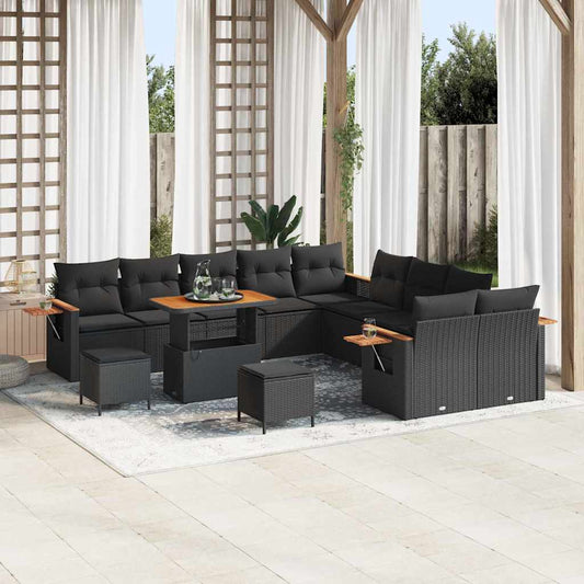 vidaXL Σετ Καναπέ Κήπου με μαξιλάρι 13 pcs Μαύρο Πολυ ράταν