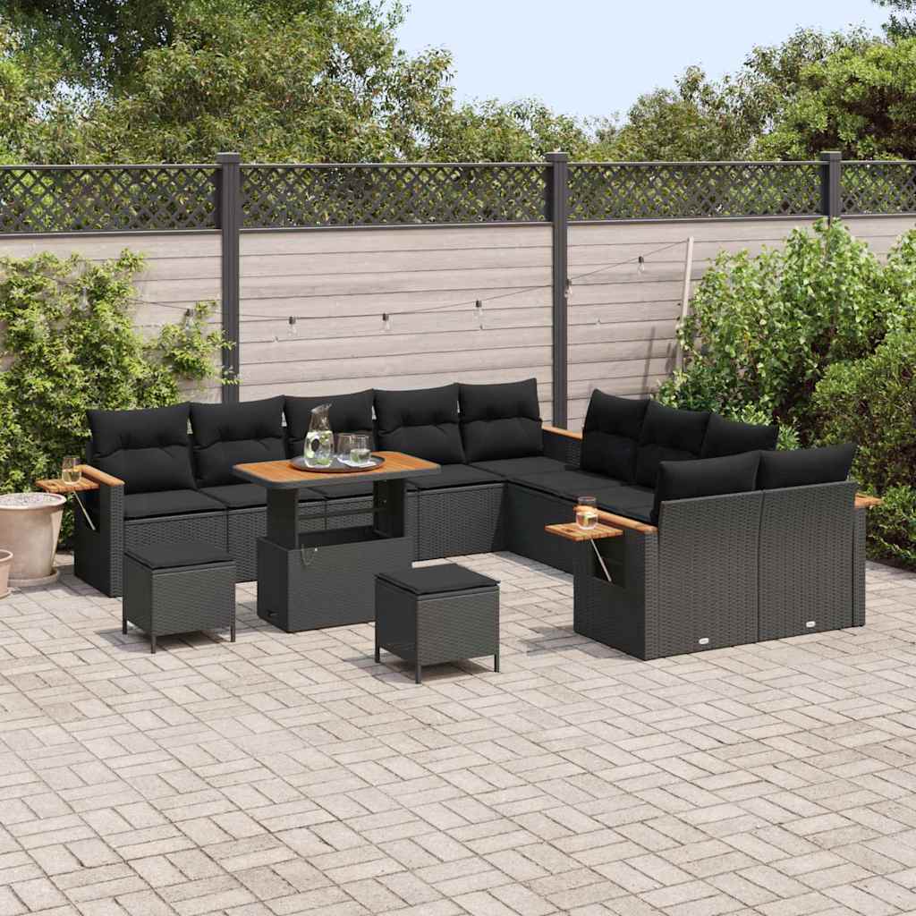 vidaXL Σετ Καναπέ Κήπου με μαξιλάρι 13 pcs Μαύρο Πολυ ράταν