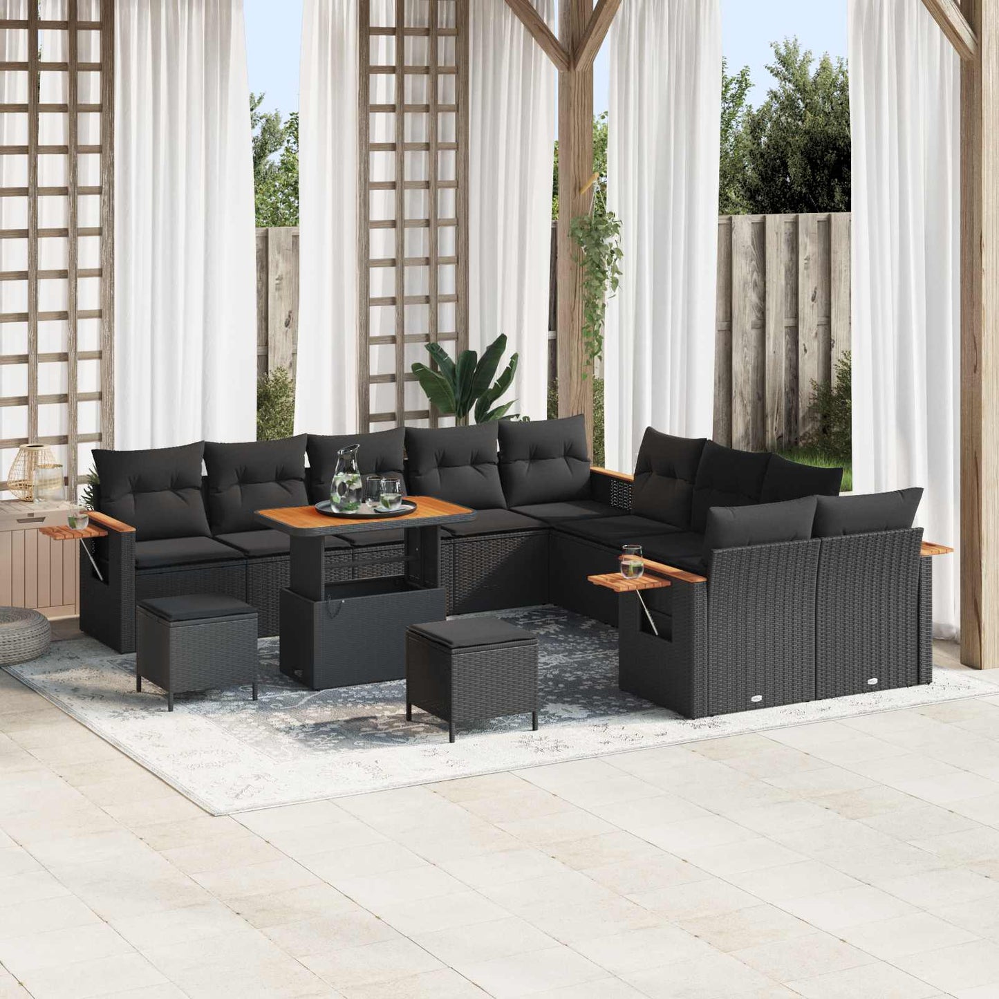 vidaXL Σετ Καναπέ Κήπου με μαξιλάρι 13 pcs Μαύρο Πολυ ράταν