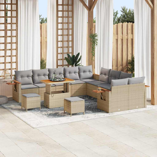 vidaXL Σετ Καναπέ Κήπου με μαξιλάρι 13 pcs Μπεζ Πολυ ράταν