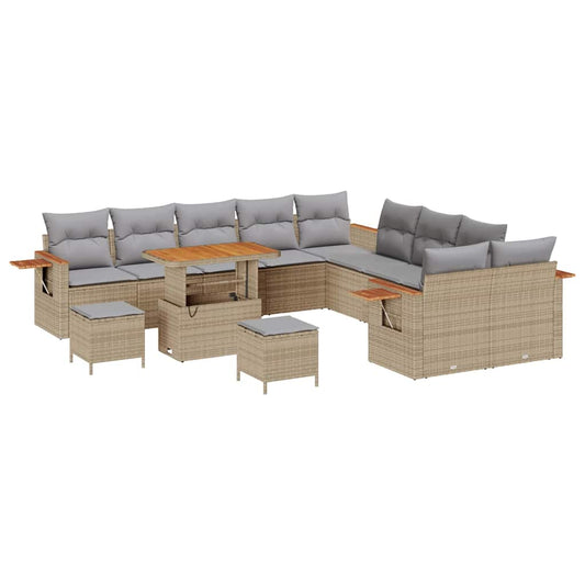 vidaXL Σετ Καναπέ Κήπου με μαξιλάρι 13 pcs Μπεζ Πολυ ράταν