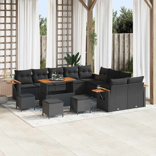 vidaXL Σετ Καναπέ Κήπου με μαξιλάρι 14 pcs Μαύρο Πολυ ράταν
