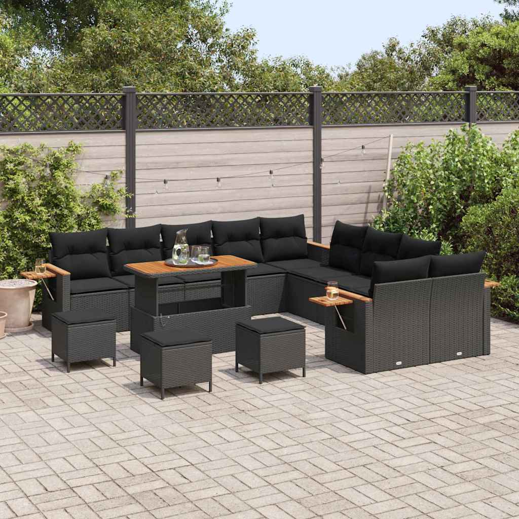 vidaXL Σετ Καναπέ Κήπου με μαξιλάρι 14 pcs Μαύρο Πολυ ράταν