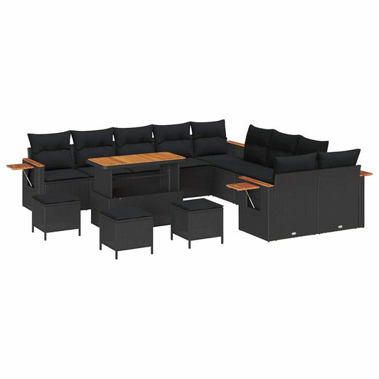 vidaXL Σετ Καναπέ Κήπου με μαξιλάρι 14 pcs Μαύρο Πολυ ράταν