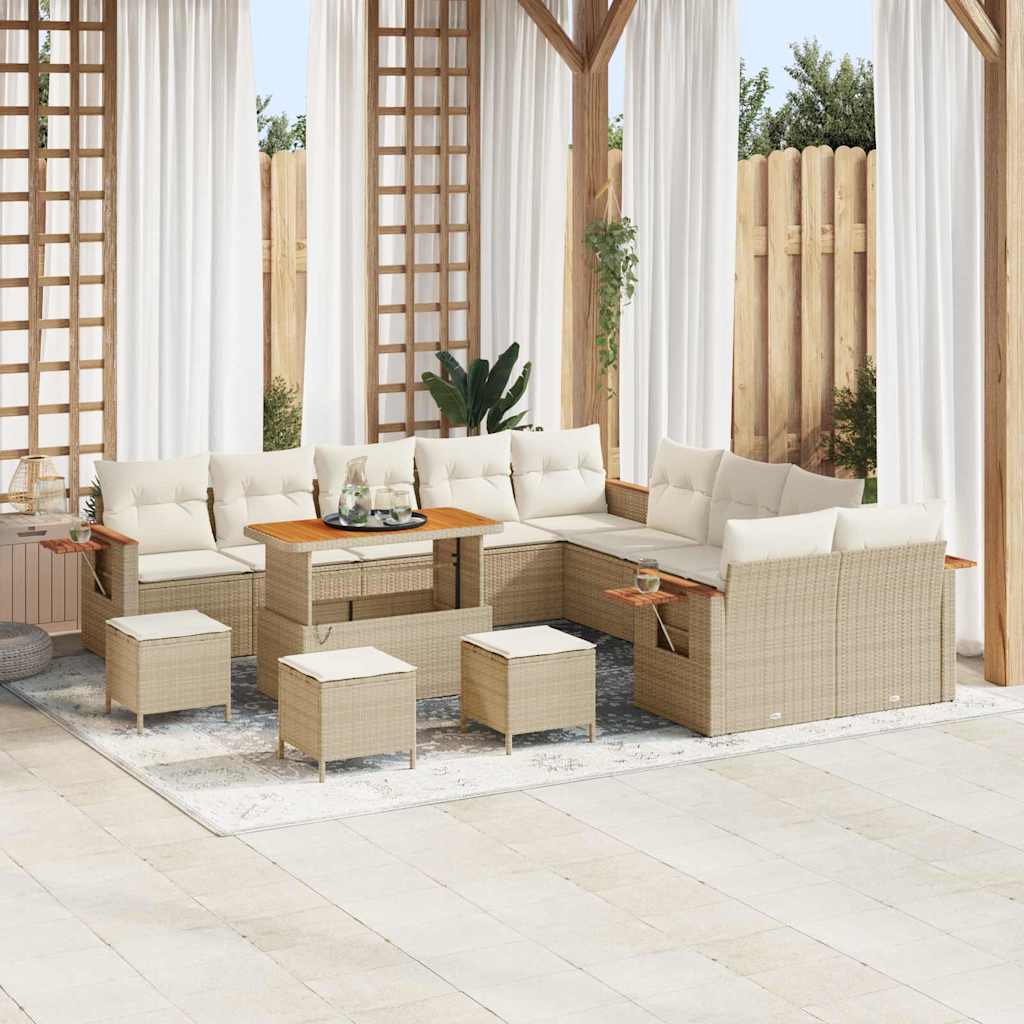 vidaXL Σετ Καναπέ Κήπου με μαξιλάρι 14 pcs Μπεζ Πολυ ράταν