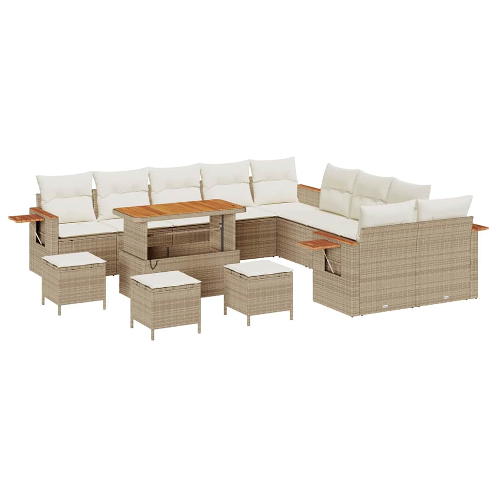 vidaXL Σετ Καναπέ Κήπου με μαξιλάρι 14 pcs Μπεζ Πολυ ράταν