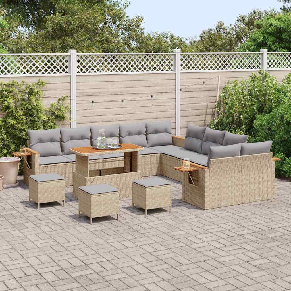 vidaXL Σετ Καναπέ Κήπου με μαξιλάρι 14 pcs Μπεζ Πολυ ράταν