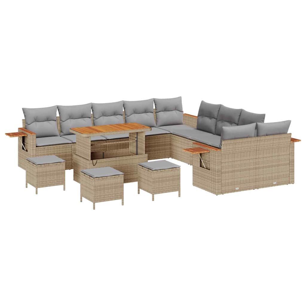 vidaXL Σετ Καναπέ Κήπου με μαξιλάρι 14 pcs Μπεζ Πολυ ράταν