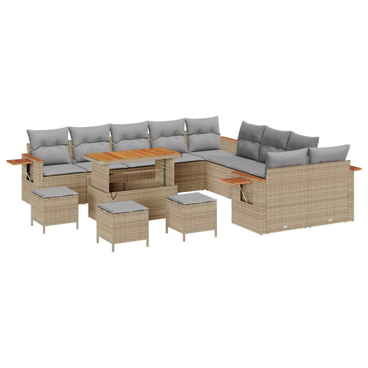 vidaXL Σετ Καναπέ Κήπου με μαξιλάρι 14 pcs Μπεζ Πολυ ράταν