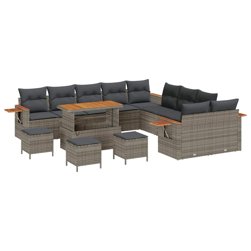 vidaXL Σετ Καναπέ Κήπου με μαξιλάρι 14 pcs Γκρι Πολυ ράταν