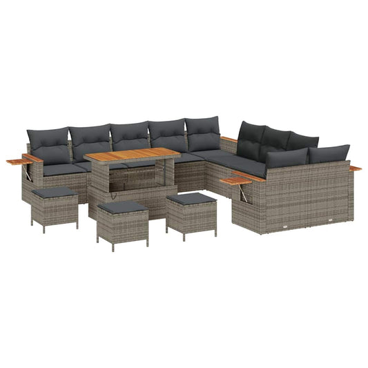 vidaXL Σετ Καναπέ Κήπου με μαξιλάρι 14 pcs Γκρι Πολυ ράταν