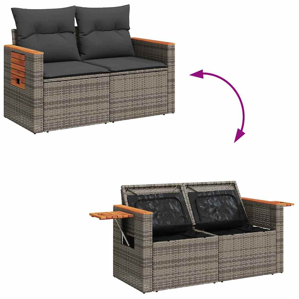 vidaXL Σετ Καναπέ Κήπου με μαξιλάρι 14 pcs Γκρι Πολυ ράταν