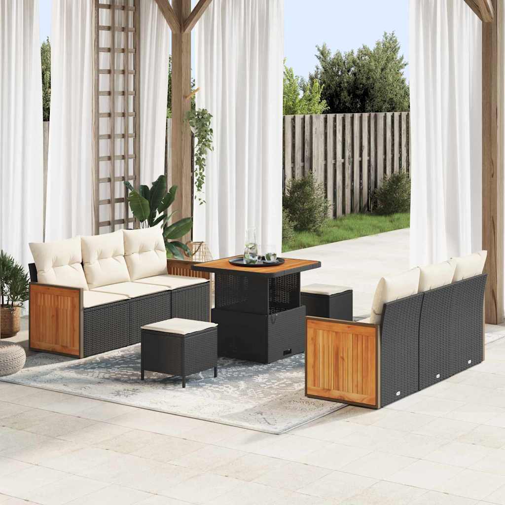 vidaXL Σετ Καναπέ Κήπου 9 pcs Μαύρο και Κρέμα 80 x 80 x 71 cm