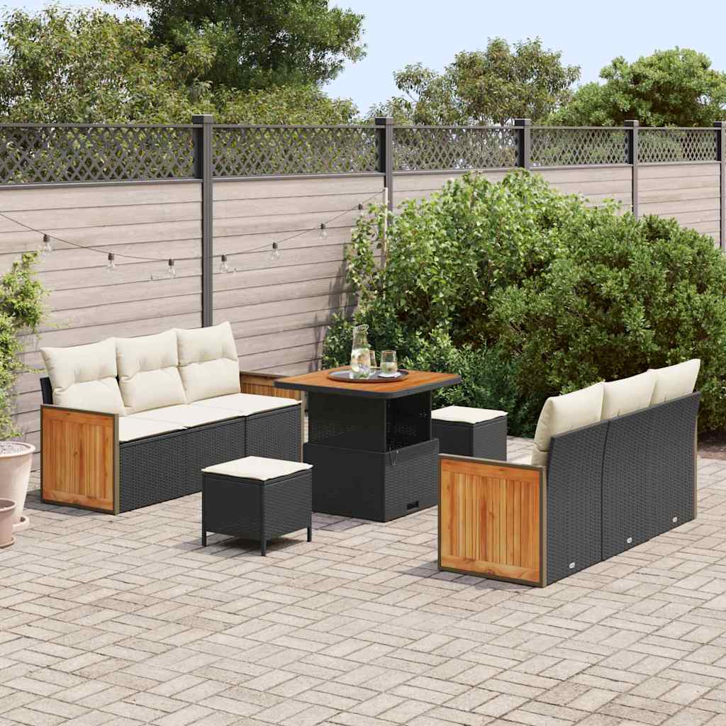 vidaXL Σετ Καναπέ Κήπου 9 pcs Μαύρο και Κρέμα 80 x 80 x 71 cm