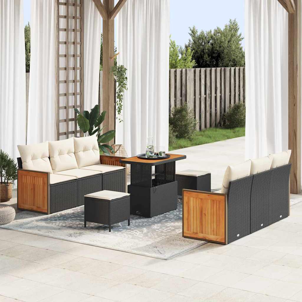 vidaXL Σετ Καναπέ Κήπου 9 pcs Μαύρο και Κρέμα 90 x 55 x 71 cm