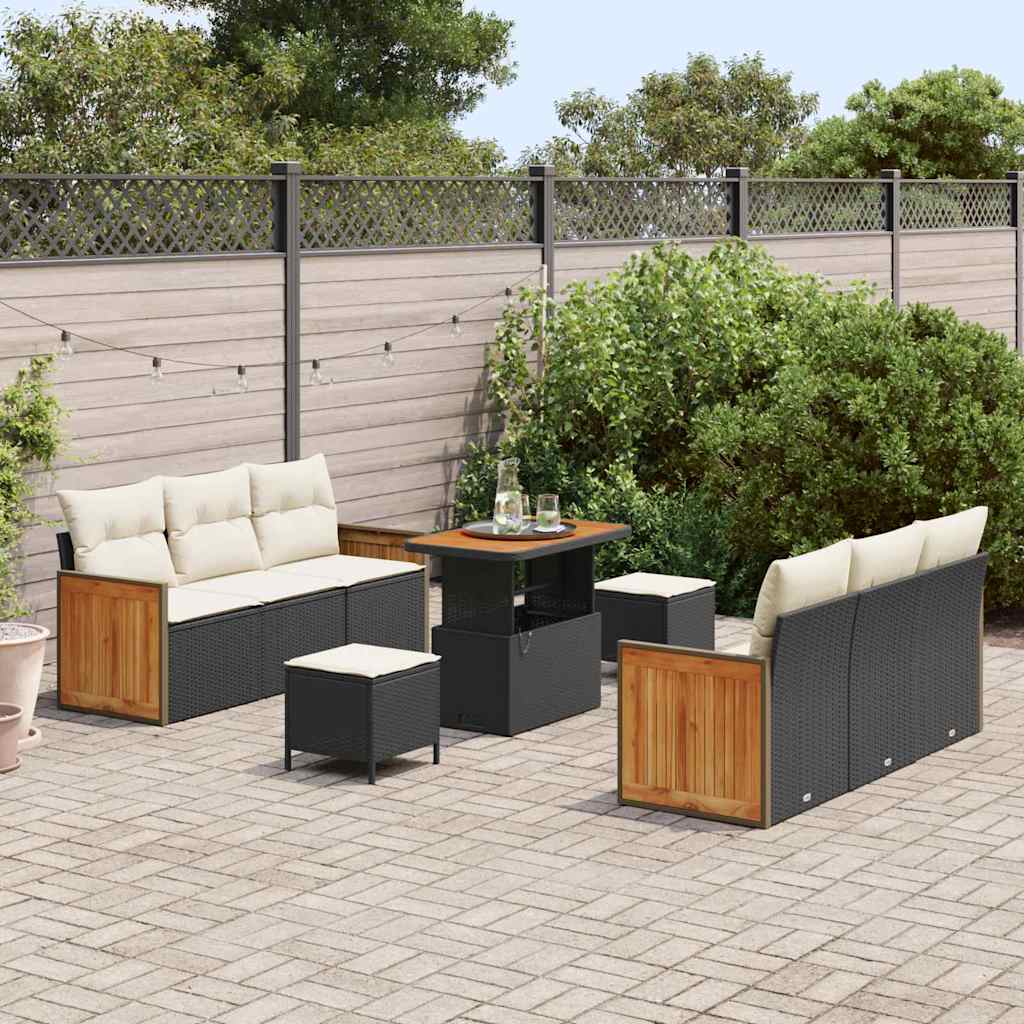 vidaXL Σετ Καναπέ Κήπου 9 pcs Μαύρο και Κρέμα 90 x 55 x 71 cm