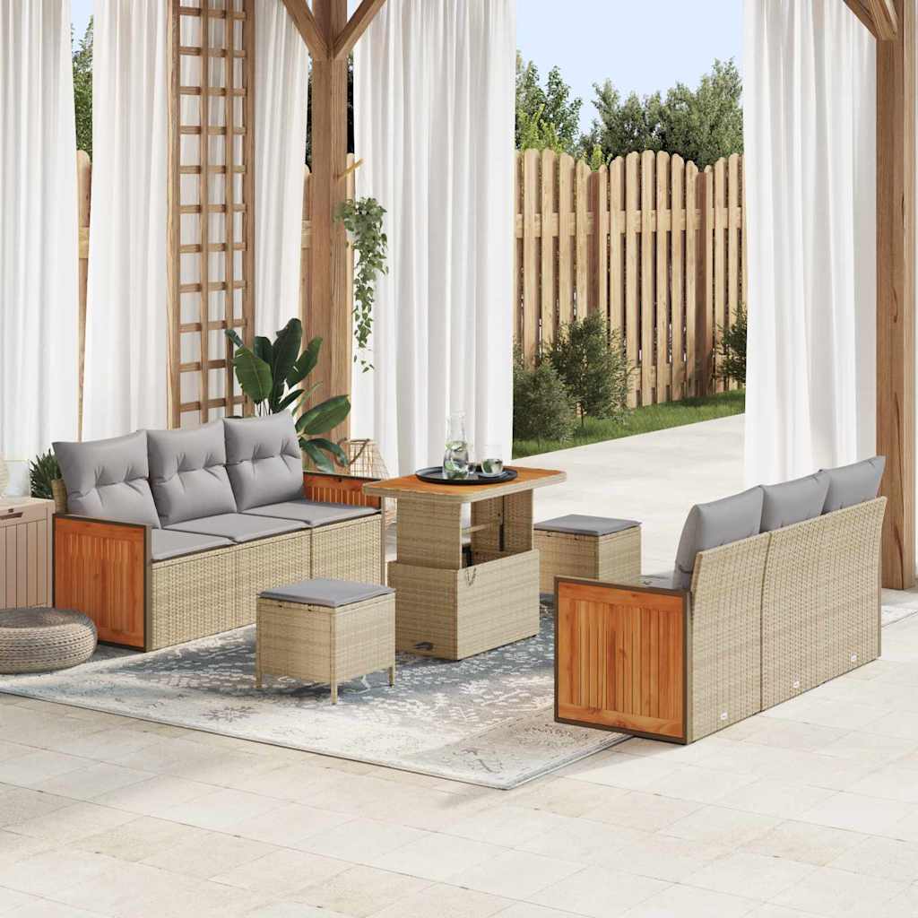 vidaXL Σετ Καναπέ Κήπου 9 pcs Μπεζ 90 x 55 x 71 cm συνθετικό ρατάν