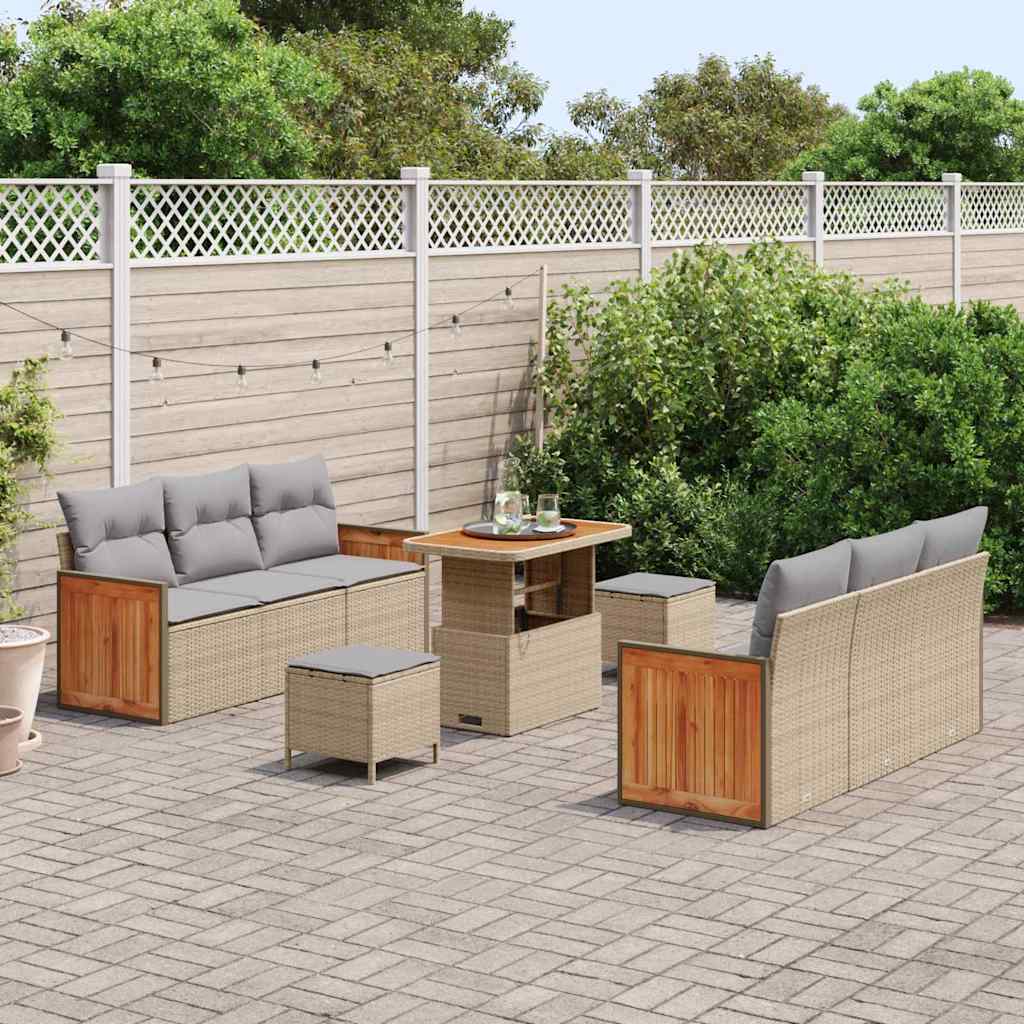 vidaXL Σετ Καναπέ Κήπου 9 pcs Μπεζ 90 x 55 x 71 cm συνθετικό ρατάν