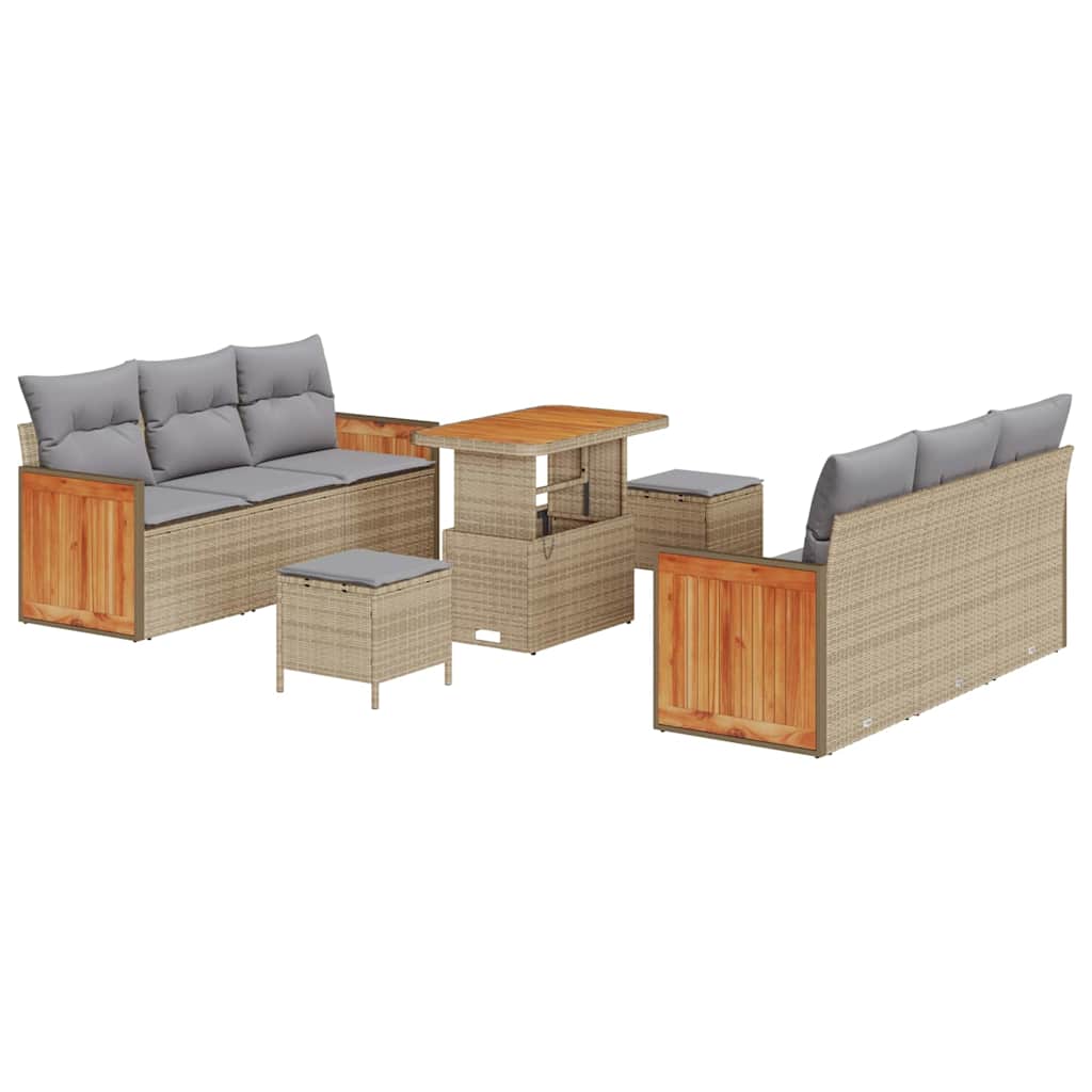 vidaXL Σετ Καναπέ Κήπου 9 pcs Μπεζ 90 x 55 x 71 cm συνθετικό ρατάν