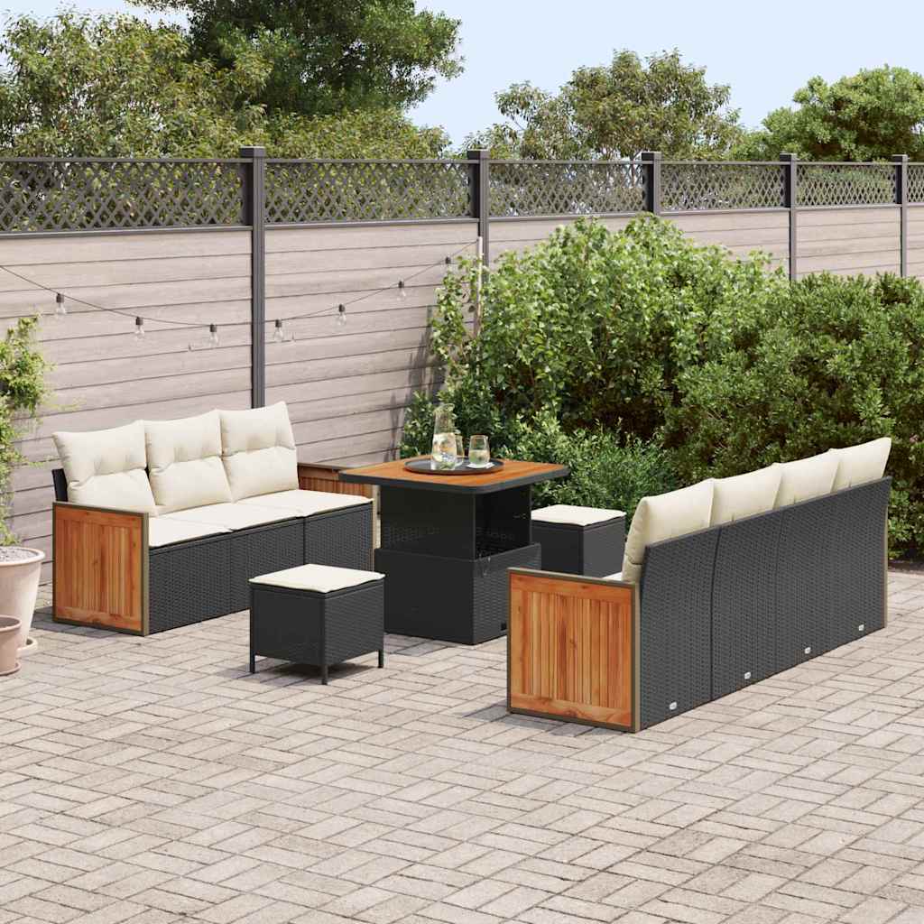 vidaXL Σετ Καναπέ Κήπου 10 pcs Μαύρο και Κρέμα 80 x 80 x 71 cm