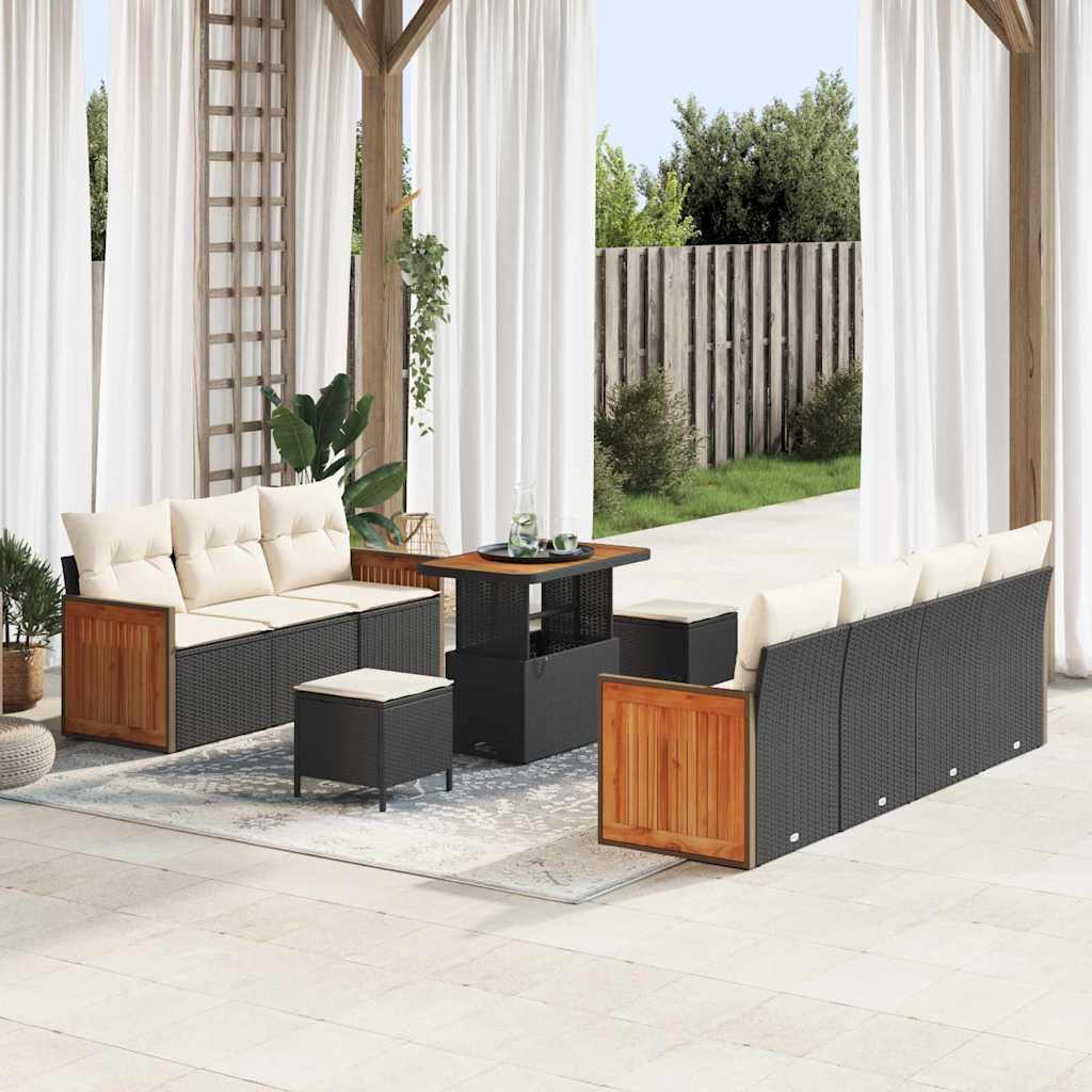 vidaXL Σετ Καναπέ Κήπου 10 pcs Μαύρο και Κρέμα 90 x 55 x 71 cm