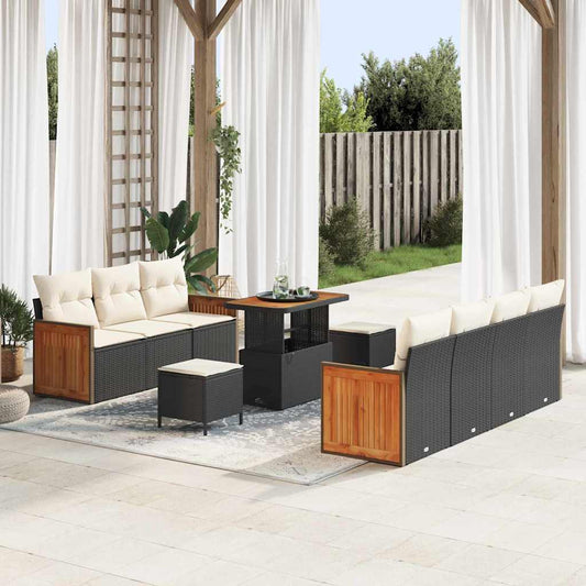vidaXL Σετ Καναπέ Κήπου 10 pcs Μαύρο και Κρέμα 90 x 55 x 71 cm