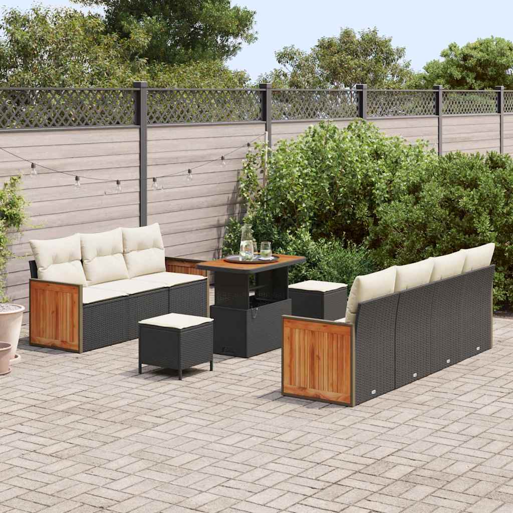 vidaXL Σετ Καναπέ Κήπου 10 pcs Μαύρο και Κρέμα 90 x 55 x 71 cm