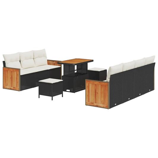 vidaXL Σετ Καναπέ Κήπου 10 pcs Μαύρο και Κρέμα 90 x 55 x 71 cm