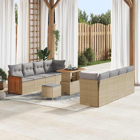 vidaXL Σετ Καναπέ Κήπου 11 pcs Μπεζ 90 x 55 x 71 cm συνθετικό ρατάν