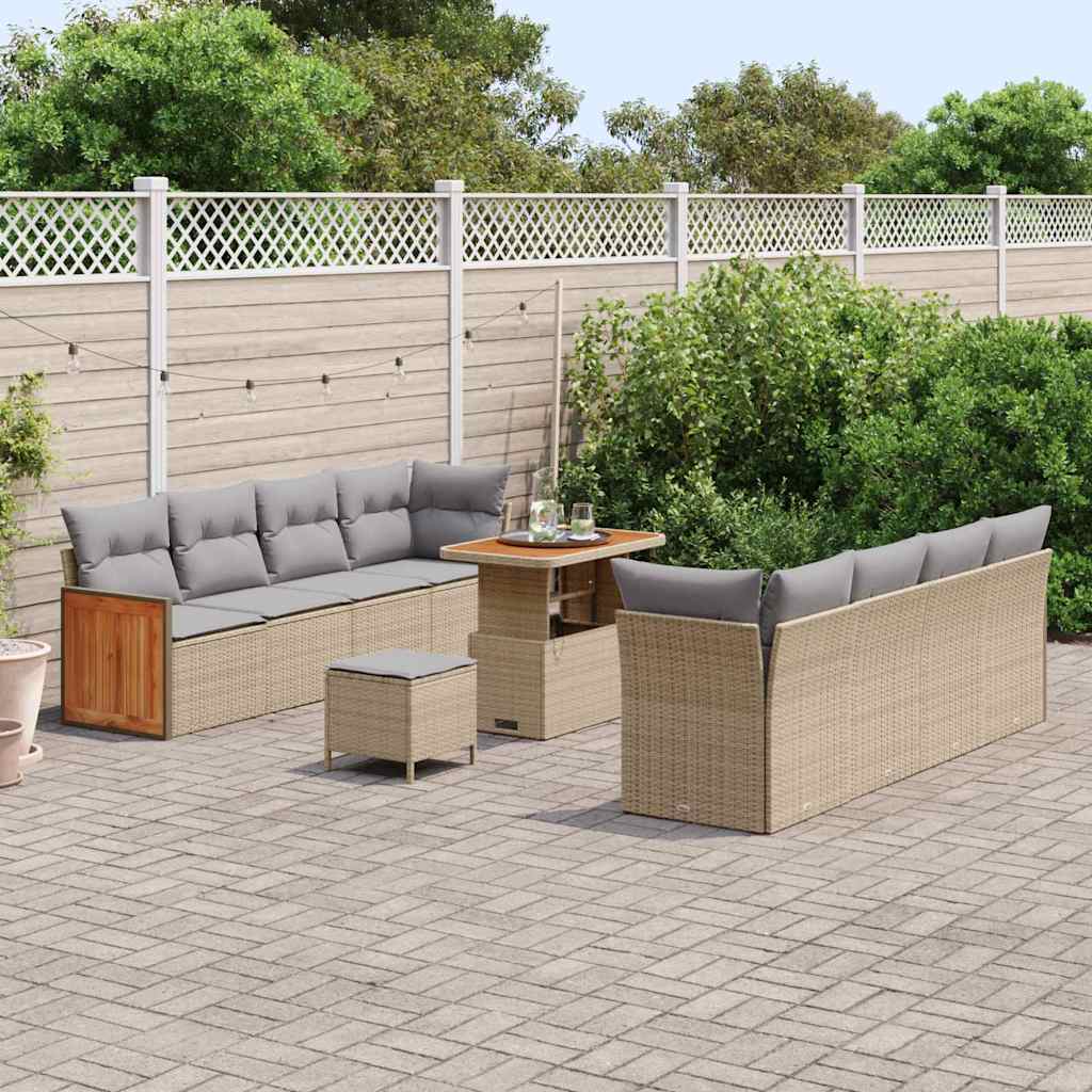 vidaXL Σετ Καναπέ Κήπου 11 pcs Μπεζ 90 x 55 x 71 cm συνθετικό ρατάν
