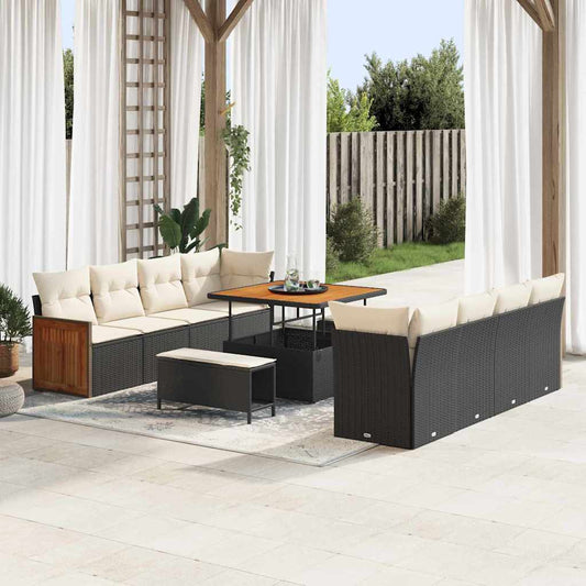 vidaXL Σετ Καναπέ Κήπου 11 pcs Μαύρο και Κρέμα 100 x 100 x 71 cm