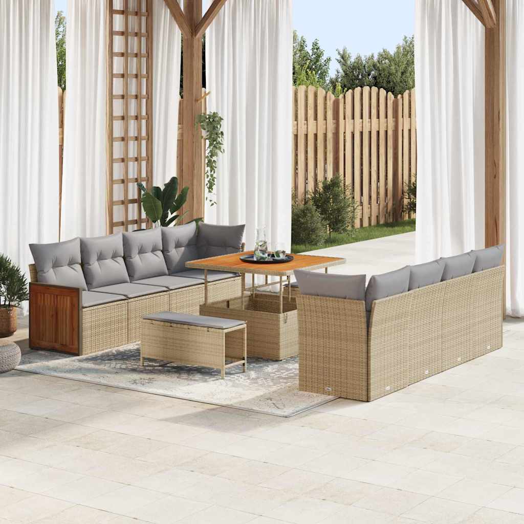 vidaXL Σετ Καναπέ Κήπου 11 pcs Μπεζ 100 x 100 x 71 cm συνθετικό ρατάν
