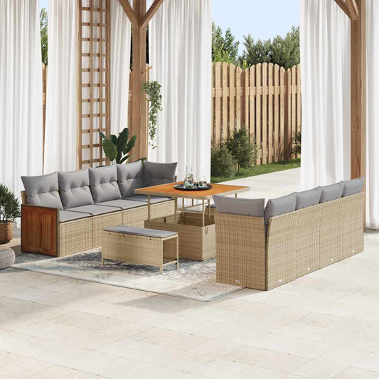 vidaXL Σετ Καναπέ Κήπου 11 pcs Μπεζ 100 x 100 x 71 cm συνθετικό ρατάν