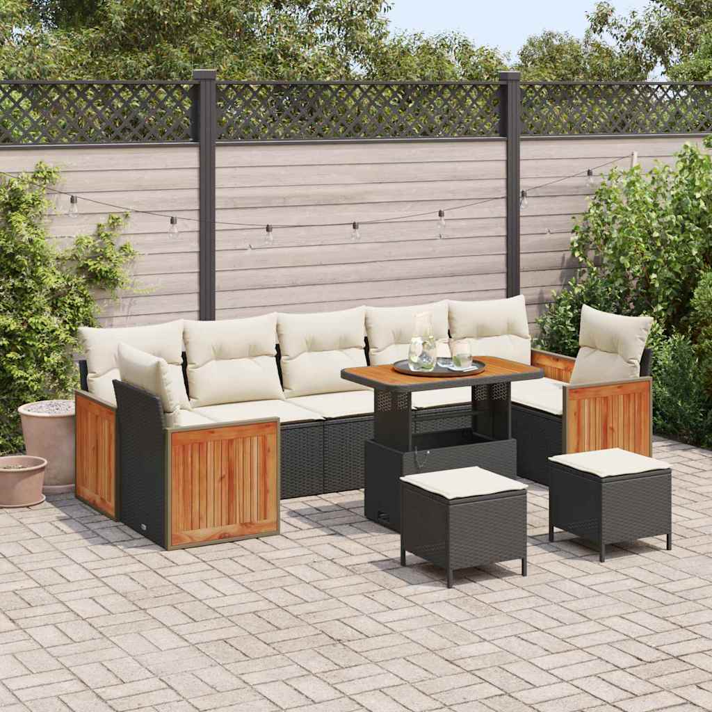 vidaXL Σετ Καναπέ Κήπου 10 pcs Μαύρο και Κρέμα 90 x 55 x 71 cm